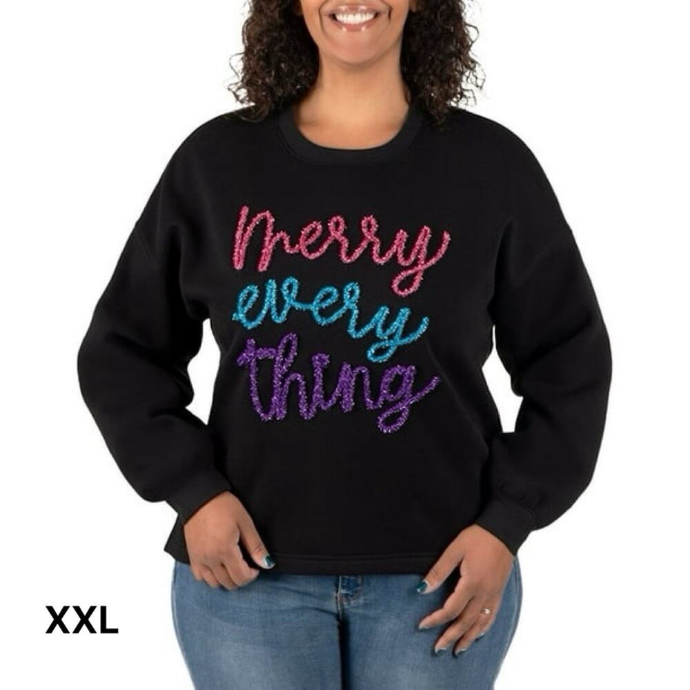 STATE OF MINE “Merry Everything” Black Holiday Sweatshirt‎ Festive Sparkle XXL